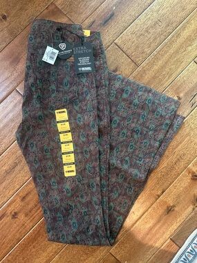 Reversible Extra Stretch Floral Wide Leg Jeans - Burgundy/Green 32x38